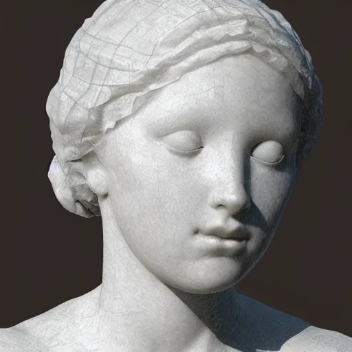 Prompt: “a delicate renaissance marble sculpture of a !female !!face , covered with water veil, highly detailed transparent marble cloth, gi, global illumination, physically based rendering, photorealistic, top light , dark background”