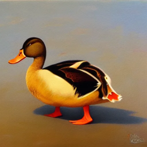 Prompt: a duck on the prowl oil painting alekos kontopoulos