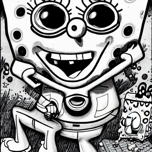 Prompt: spongebob drawn in the style of junji ito