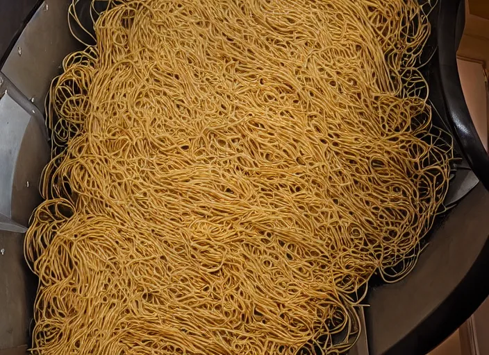 Prompt: a photo of stairs made out of spaghetti pasta, high definition