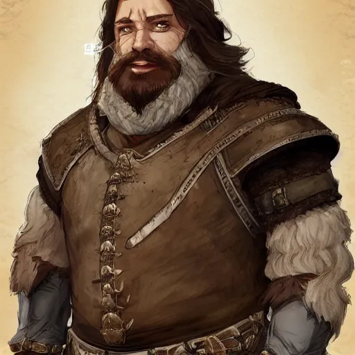 Image similar to 5 0 years old man, tall, stocky : fantasy : : brown hair, sympathetic, short brown beard : noble medieval clothing : : high detail, digital art, rpg, concept art, illustration