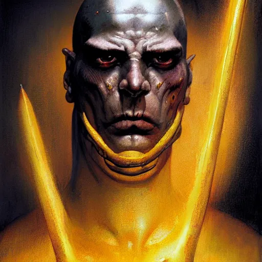 Prompt: ( ( ( head and shoulders portrait of a gaunt noseless yellow - skinned bald githyanki warrior in a breastplate, wielding a magical silver greatsword ) ) ), greg rutkowski, frank frazetta, alexandre chaudret, boris vallejo, michael whelan, miro petrov, magali villeneuve, donato giancola, d & d