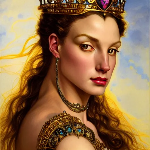 Prompt: highly detailed portrait of a majestic lioness queen in the form of a beautiful woman. d & d. art by eugene delacroix and donato giancola and anna dittmann and, arthur adams, alberto vargas. trending on artstation, intricate details, energetic composition, golden ratio, concept art, illustration, elegant art, global illuminaition