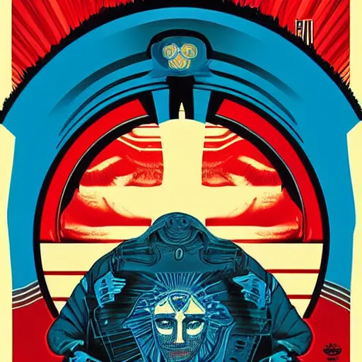 Image similar to The last blue warrior, movie poster, artwork by Shepard Fairey