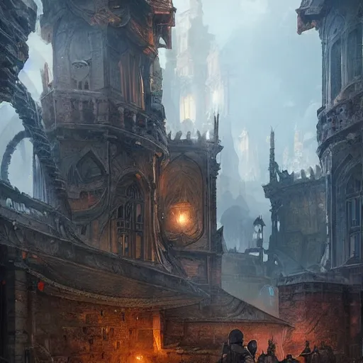 Image similar to portrair of a fantasy 1700 city ruined by war. fantastical setting, symmetric face, hyperrealism, epic fantasy digital art, fantasy style art, by Greg Rutkowski, fantasy magic the gathering card art style