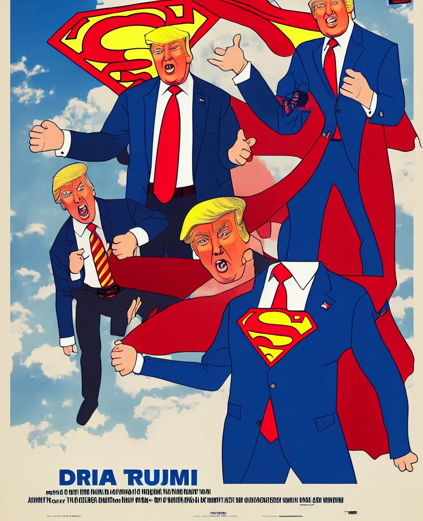 Image similar to a poster of donald trump in a superman with creepy joe biden costume by joe mangrum, trending on deviantart, futurism, movie poster, poster art, 3 2 k uhd, american propaganda, futurism, toyism