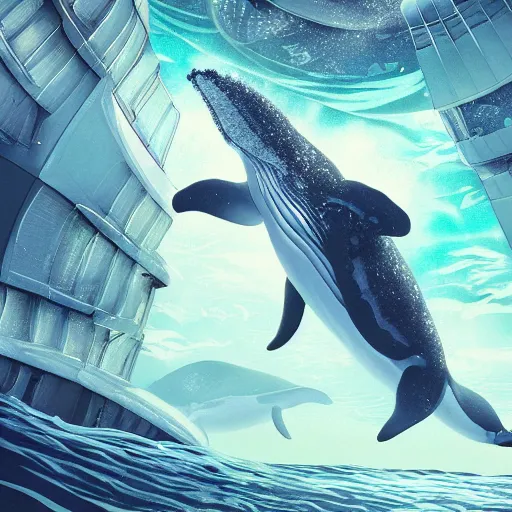 Image similar to a whale city under the ocean on an alien world, sci-fi digital art,