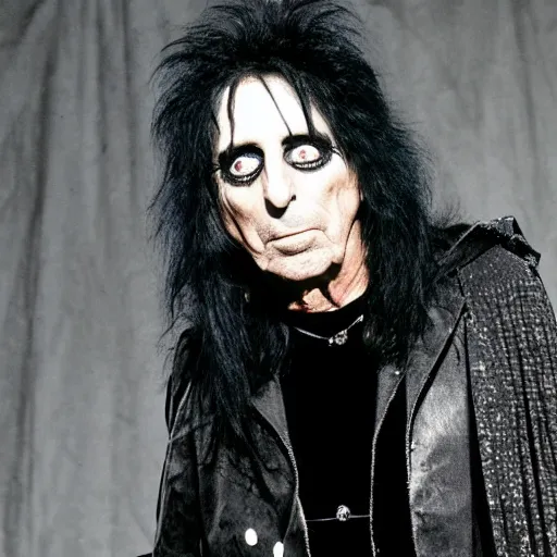 Image similar to alice cooper wearing a dark hooded cloak