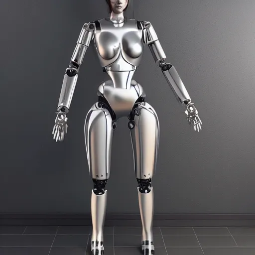 Image similar to womanized humanoid robot made of steel, unreal engine, ray tracing, 8 k, uhd, ultrarealistic, highly detailed
