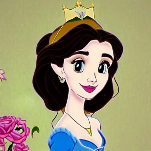 Prompt: of lilly collins as a beauty and the beast disney cartoon princess