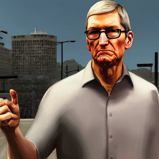 Image similar to tim cook in gta v cover art