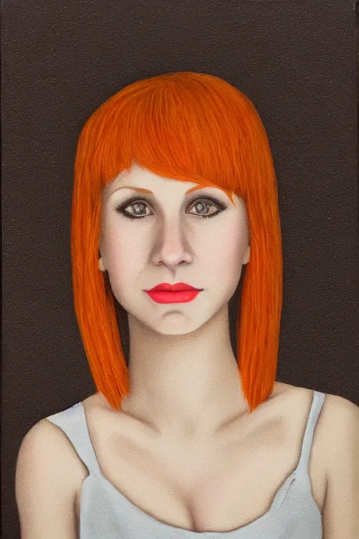 Image similar to ultra realistic hayley williams face portrait in the style of grant wood