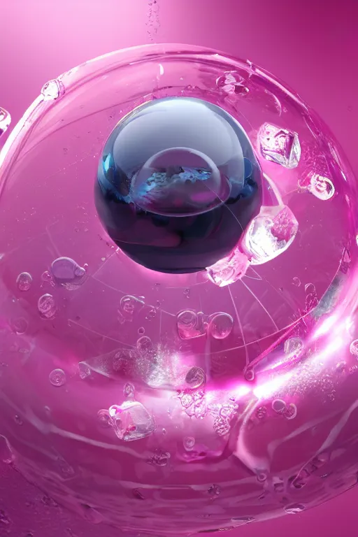 Prompt: Spherical Vat filled with Pink Liquid and Ice Cubes, mechanical, tubing, fantasy, digital art, trending on artstation, 4k, ultra detailed