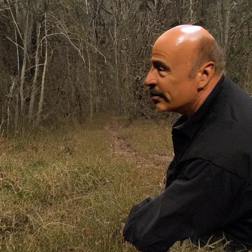 Image similar to dr. phil nighttime dr. phil trailcam footage of dr. phil, spooky, dark, gloomy, dr. phil