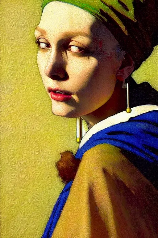 Image similar to full character portrait fallout character art not the girl with the pearl earring character design, painting by gaston bussiere, katsuya terada, nc wyeth, greg rutkowski, craig mullins, vermeer, frank frazetta, mucha, tom of finland, trending on artstation, jeffery catherine jones