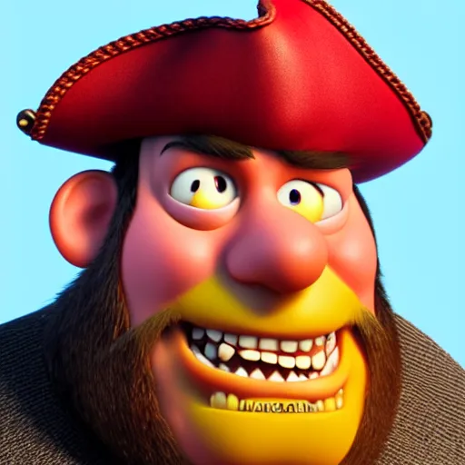 Image similar to portrait of the pirate blackbeard. pixar disney 4 k 3 d render funny animation movie oscar winning trending on artstation and behance. ratatouille style.