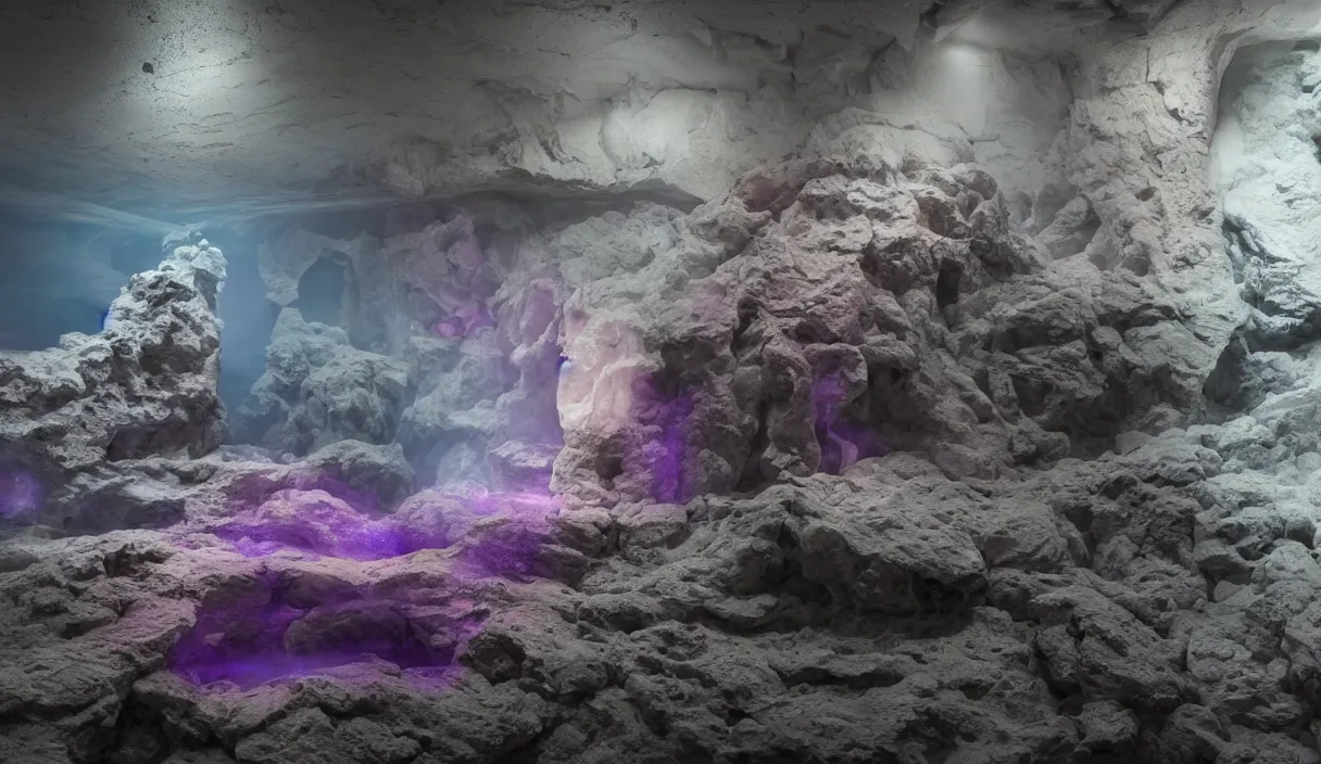 Prompt: artwork by jesper just with wax, porcelain, cables and monitors, aquarium and a huge eroded stone, purple smoke, ultra realistic, depth, beautiful lighting, glitch, sigma, 8 k, 3 5 mm, f / 3 2