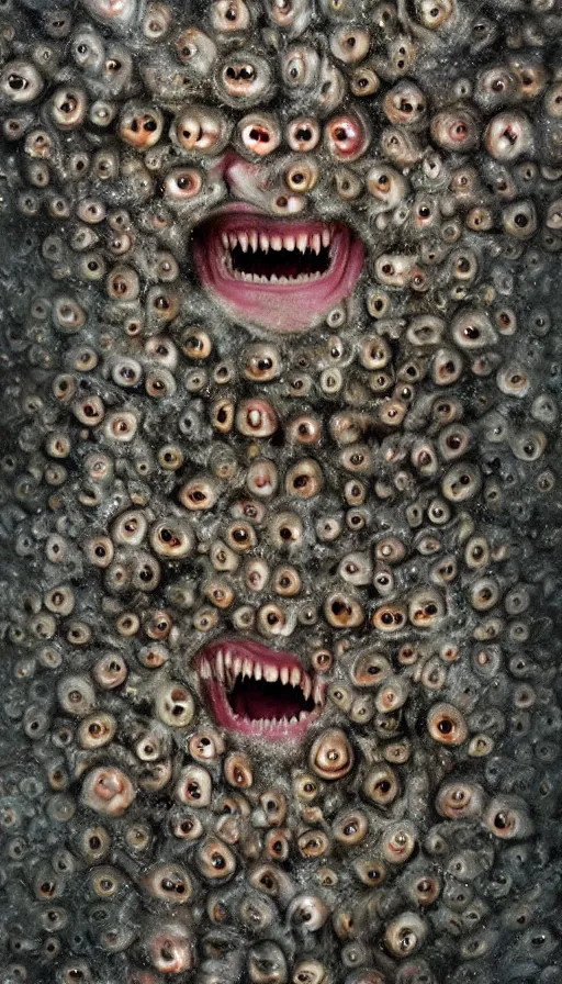 Prompt: a storm vortex made of many demonic eyes and teeth, by alyssa monks