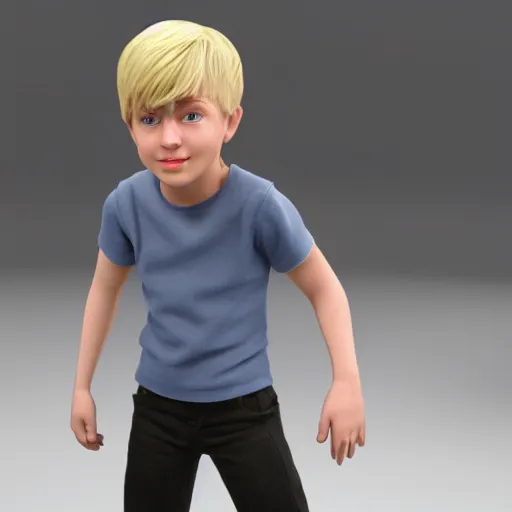 Image similar to full body unreal engine 5 render of a blonde boy with a highly detailed face