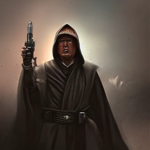 Prompt: Donald Trump as a jedi, post-apocalyptic, capitol hill, wlop, artstation, landscape, dark, atmospheric