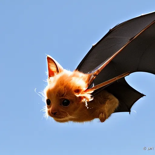 Image similar to a bat kitten, in flight, Nikon, telephhoto