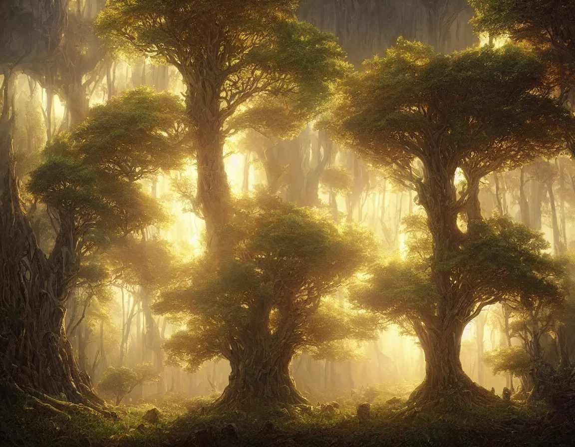 Image similar to hyper realistic detailed matte painting of tree of knowledge, hd, hdr, by moebius and john howe and albert bierstadt and alena aenami, ultra detailed, high resolution