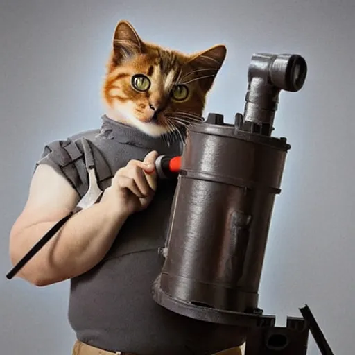 Prompt: cat holding a giant minigun