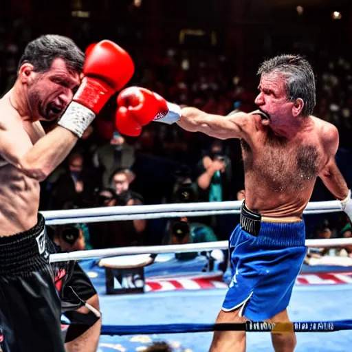 Image similar to lula vs bolsonaro, brutal boxing match, sports photography, sweat flying, hd high detail, professional photo