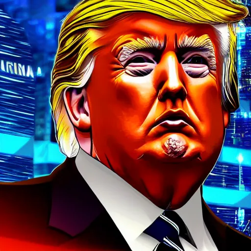 Image similar to very detailed portrait of donald trump cyberpunk style, sharp focus, detailed, coherent