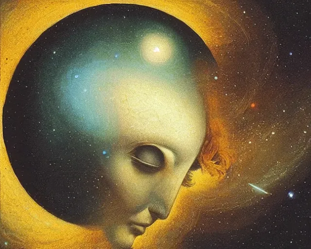 Image similar to universe a cosmology quest a mental state, a closeup simple vector pop surrealism, by ( leonardo da vinci ) and greg rutkowski and rafal olbinski