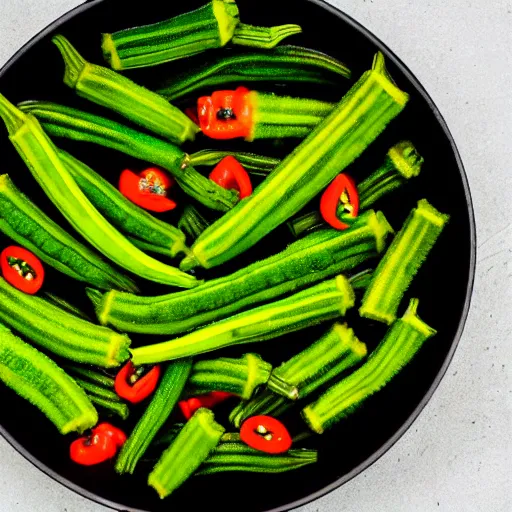 Prompt: a dish of okra veg with green stalky ( ( green oprah winfrey's face ) ), oprah okra winfrey sentient veg