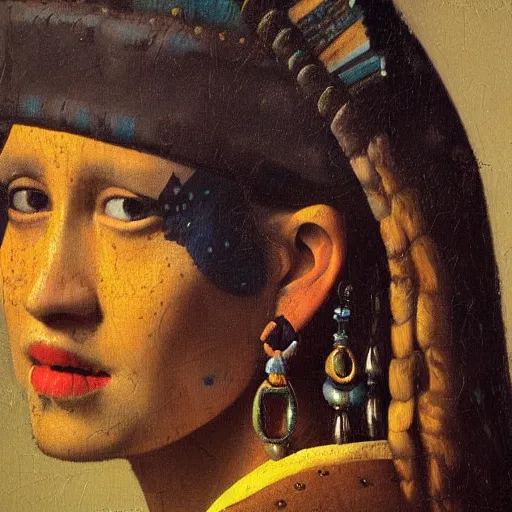 Image similar to high quality high detail painting by johannes vermeer, portrait of a mayan jaguar warrior, hd, photorealistic lighting