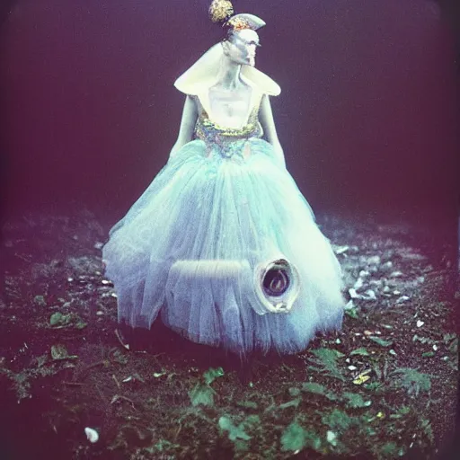 Image similar to kodak portra 4 0 0, wetplate, photo of a surreal artsy dream scene,, girl, weird fashion, grotesque, extravagant dress, carneval, animal, wtf, photographed by paolo roversi style