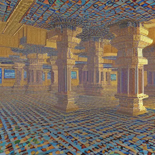 Image similar to 3d Fractal hindu temple mosque interior, dmt, shiny