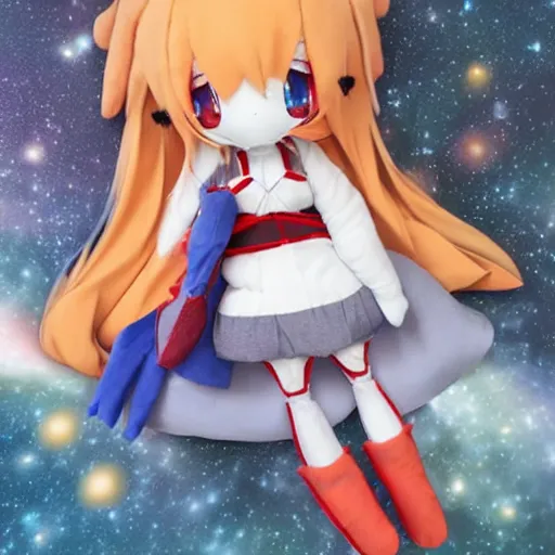 Prompt: cute fumo plush blasted into the cold depths of space, anime girl