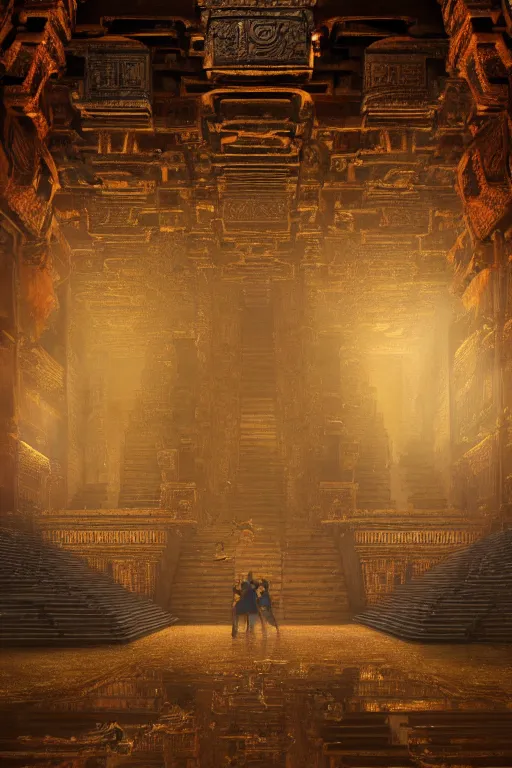 Image similar to inside a majestic aztec temple made of gold, intricate, elegant, volumetric lighting, digital painting, highly detailed, artstation, sharp focus, illustration, concept art, ruan jia, steve mccurry