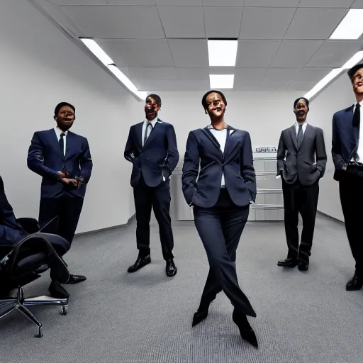 Image similar to rats wearing business suits in an office, wide angle