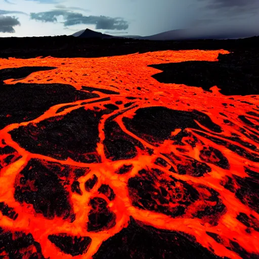 Image similar to a lava field at night, expressionism