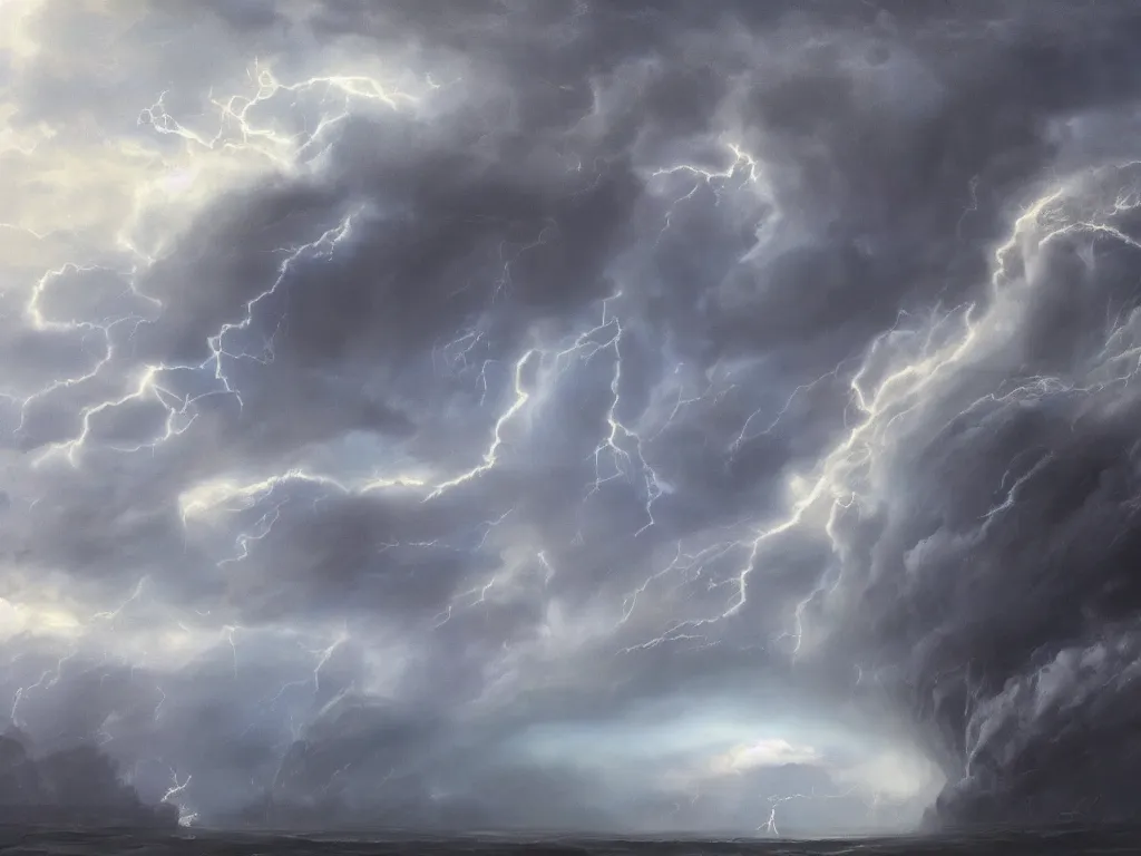 Prompt: a giant stormy rift in reality opens over a calm field in summer, award-winning, trending on artstation, oil on canvas, masterpiece, matte painting