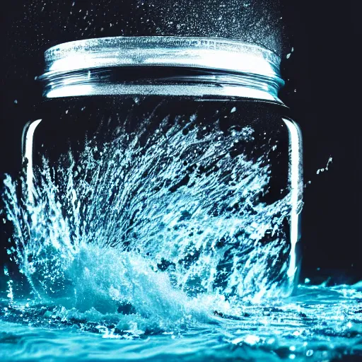 Prompt: a close up studio photograph of a tsunami in a jar, with the water swirling around menacingly. dramatic lighting, edited in adobe lightroom.