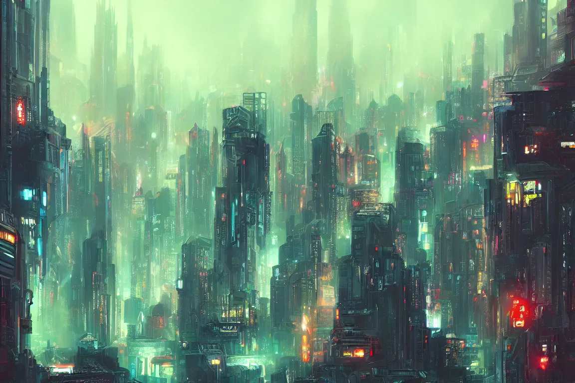 Prompt: bladerunner futuristic city landscape, vivid colors, highly detailed, digital painting, artstation, concept art, smooth, sharp focus, illustration,