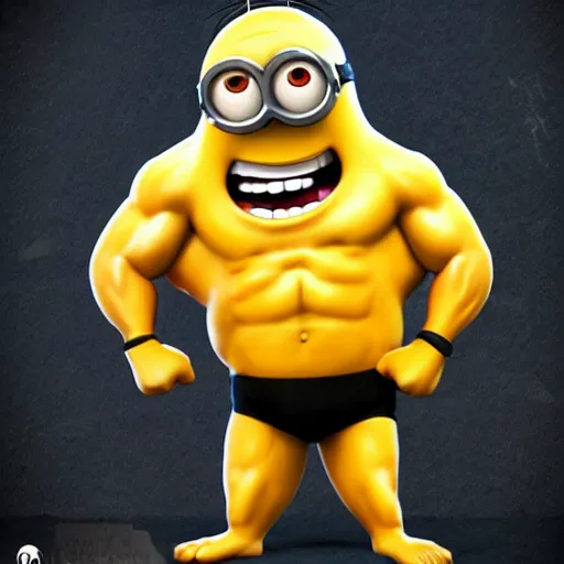 Image similar to minion as a bodybuilder, pixar, dreamworks, artstation