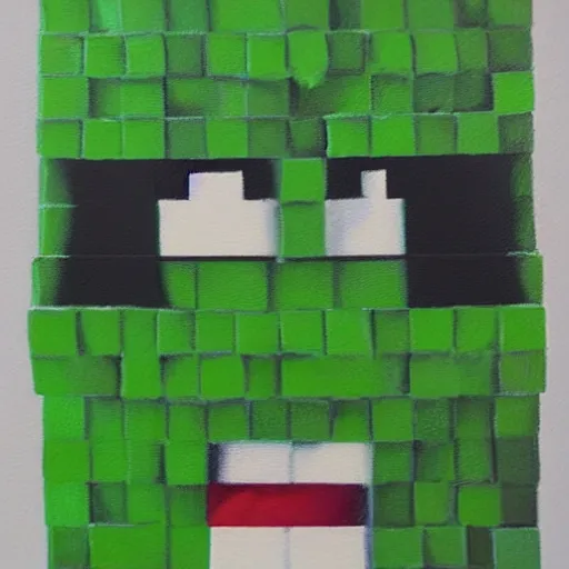 Image similar to oil painting of minecraft creeper