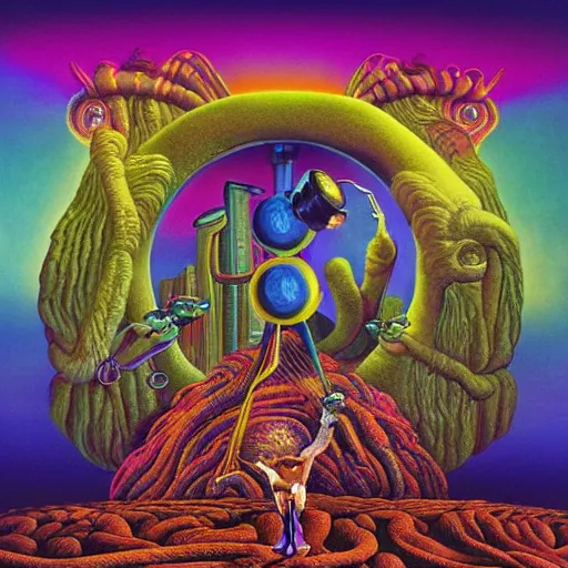 Image similar to animal the muppet on tool album cover, 8 k resolution hyperdetailed scary dystopian surrealism style of alex grey