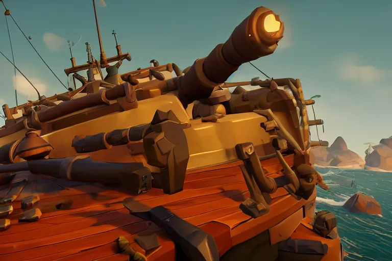 Image similar to a tank!!! on top of a ship in Sea of Thieves!!!, Unreal Engine, Battlefield Heroes