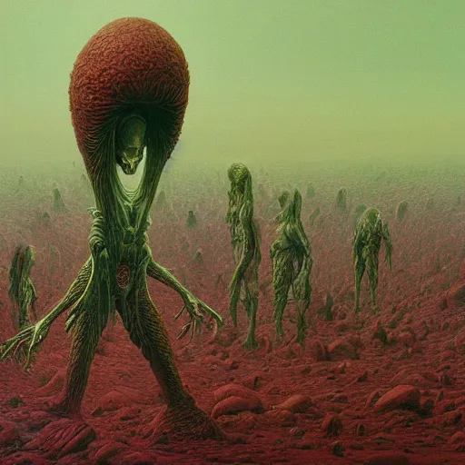 Image similar to iconic hybrid infected mushroom alien, album hyper detailed art style by Zdiszlaw Beksinski and Toshihiro Egawa and H.R. Giger and Artstation trending 8k