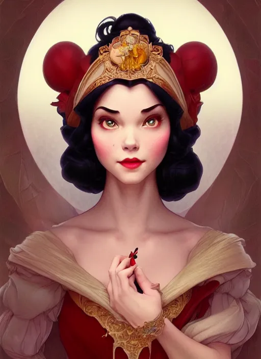 Image similar to portrait of disney snow white, intricate, elegant, highly detailed, my rendition, digital painting, loose pencil sketch, sketchy, artstation, concept art, smooth, sharp focus, illustration, art by artgerm and greg rutkowski and alphonse mucha and uang guangjian and gil elvgren and sachin teng, symmetry!!