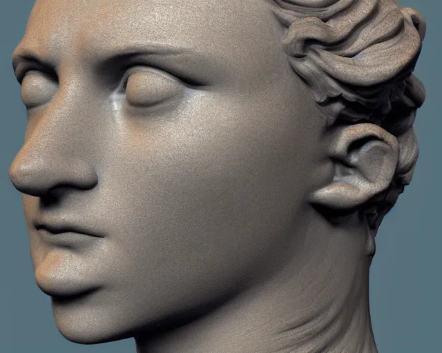 Image similar to 3 d render of a renaissance sculpture head, with neon art, hyper detailed