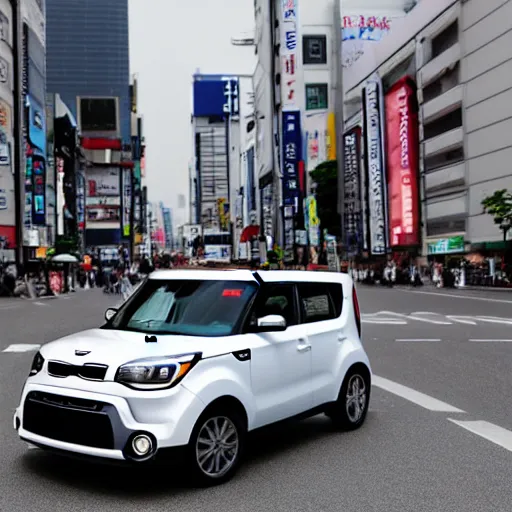 Image similar to a Kia soul parked on a busy street in Tokyo Japan Akihabara