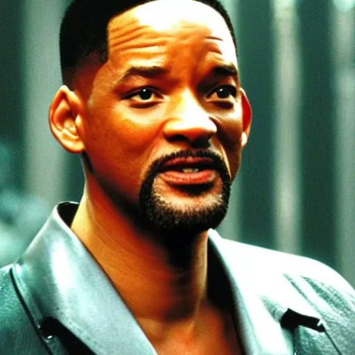 Image similar to A still of Will Smith as Neo from The Matrix Reloaded. Extremely detailed. Beautiful. 4K. Award winning.